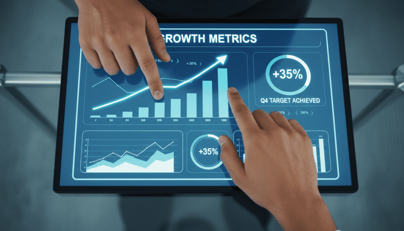 Close-up of financial metrics and growth data displayed on computer dashboard