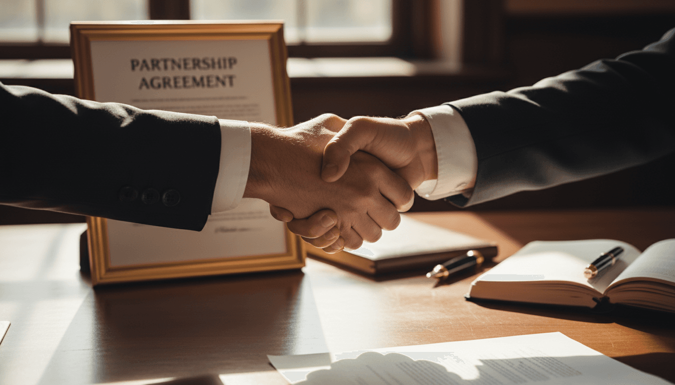 A handshake between business partners sealing an acquisition agreement
