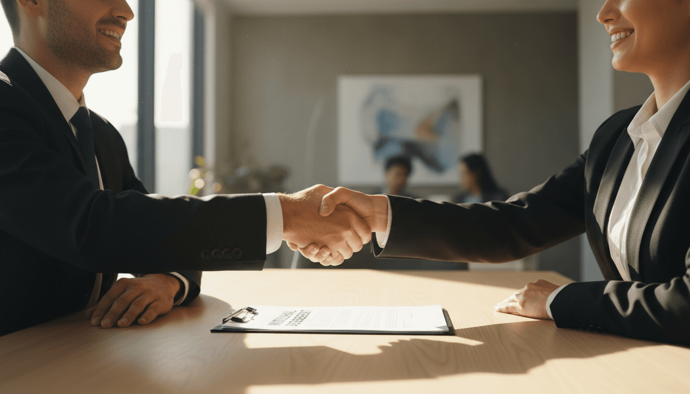 Business founders and acquisition team establishing deal terms