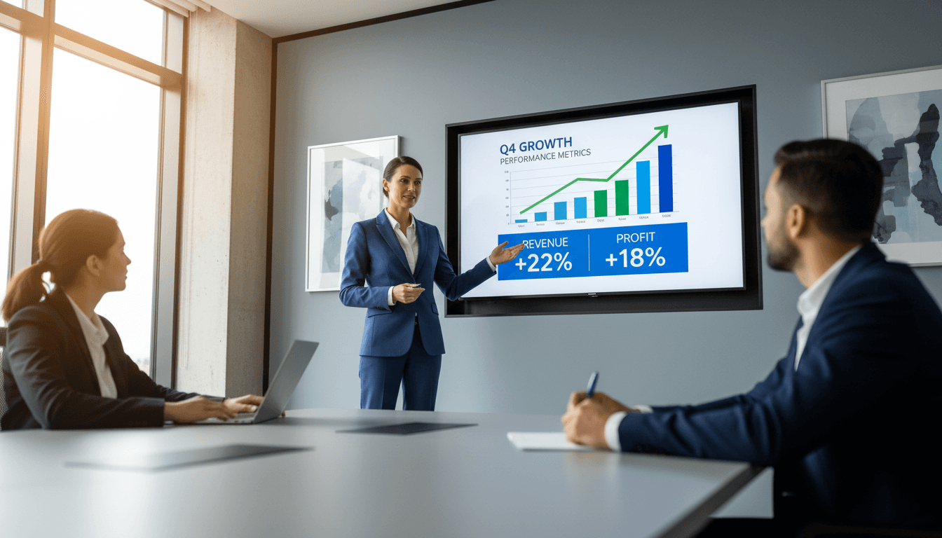 Leadership team reviewing performance metrics and growth trajectory